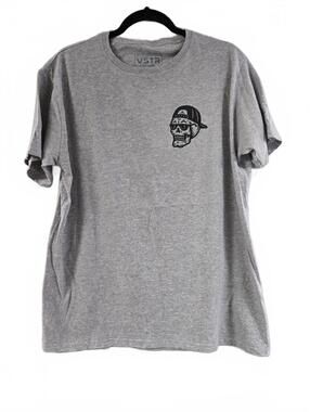 VSTR Gray Graphic T-Shirt with Skull and Surfboard Design, Size XL
